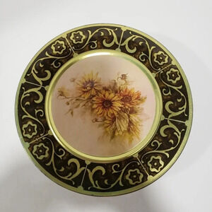 Vintage Round Green  Brown/Gold Sunflower Meister Cookie/Candy Tin.